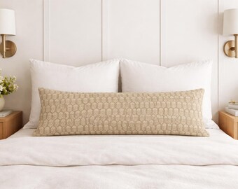 Cream Floral Pillow Cover: Block Print Cotton, Modern Farmhouse Lumbar Pillow