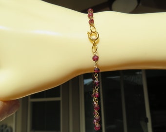 14K Gold over 925 6.00ctw Natural Rhodolite Garnet Faceted Bead Bracelet, 7" Long