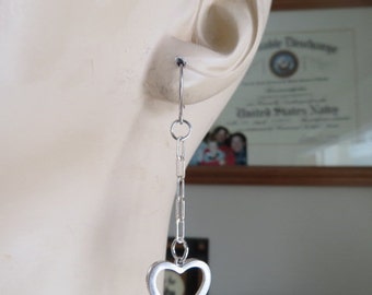 Handcrafted 925 Sterling Silver Heart Dangle Earrings, Pierced, Wt. 3.3 Grams