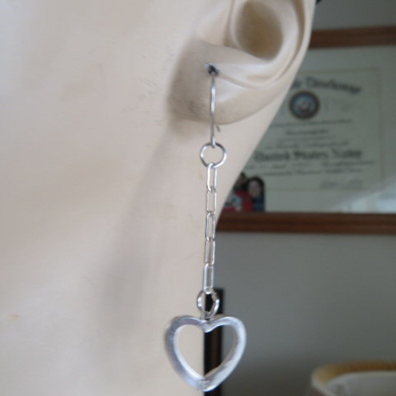 Handcrafted 925 Sterling Silver Heart Dangle Earrings, Pierced, Wt. 3.3 Grams image 3