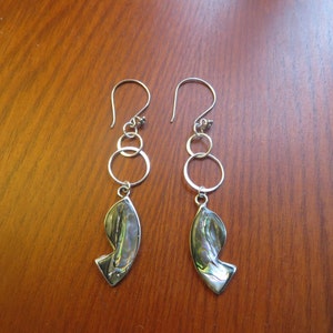 Handcrafted Genuine Alpaca Mexico Abalone Fish Sterling Silver Dangle 925 On New Flower 925 Ear Wire Earrings, Wt. 8.3 Grams image 8