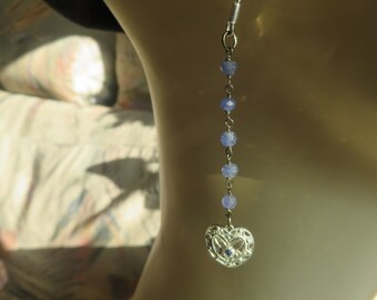 Genuine .17ctw Blue Sapphire 925 Sterling Silver Heart & .14ctw Blue Sapphire Bead Dangle Earrings 3 In Long, Wt. 4g