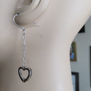 Handcrafted 925 Sterling Silver Heart Dangle Earrings, Pierced, Wt. 3.3 Grams image 2