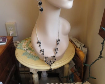 Handcrafted Black Onyx Victorian Style Lariat  925 Necklace 24" Long, Wt. 43 Grams