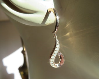 Genuine Diamond 14K Rose Gold/925 Sterling Silver Post Dangle/Drop Earrrings, Wt. 2.8g, 1 In. Long