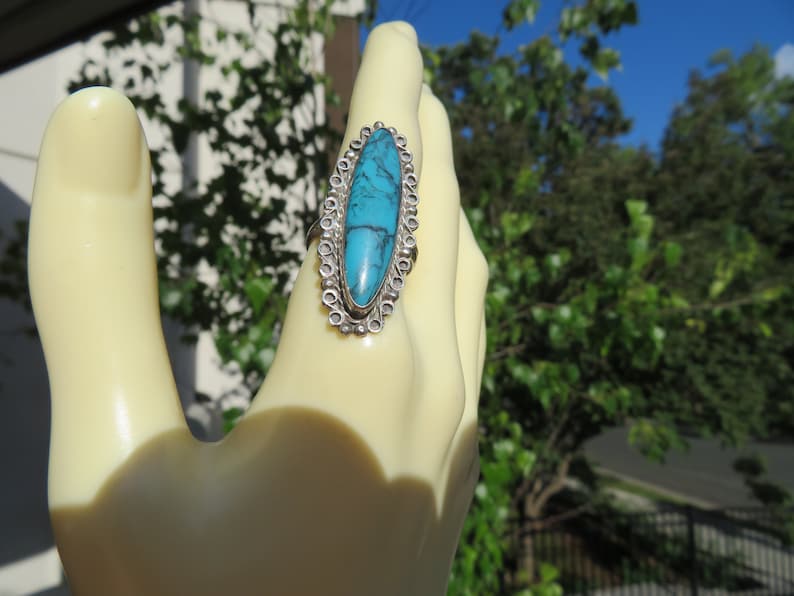 Mexico Vintage Genuine Turquoise Gemstone /& Solid Sterling Silver Mexico Ring Size 6 Hallmarked 925 Weight 3.7