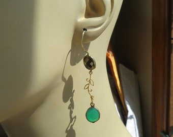 14K Gold/925 Sterling Silver Genuine 7.00ctw  Chalcedony Ear Wire Dangle 2.5" Earrings, Wt. 5.8 Grams