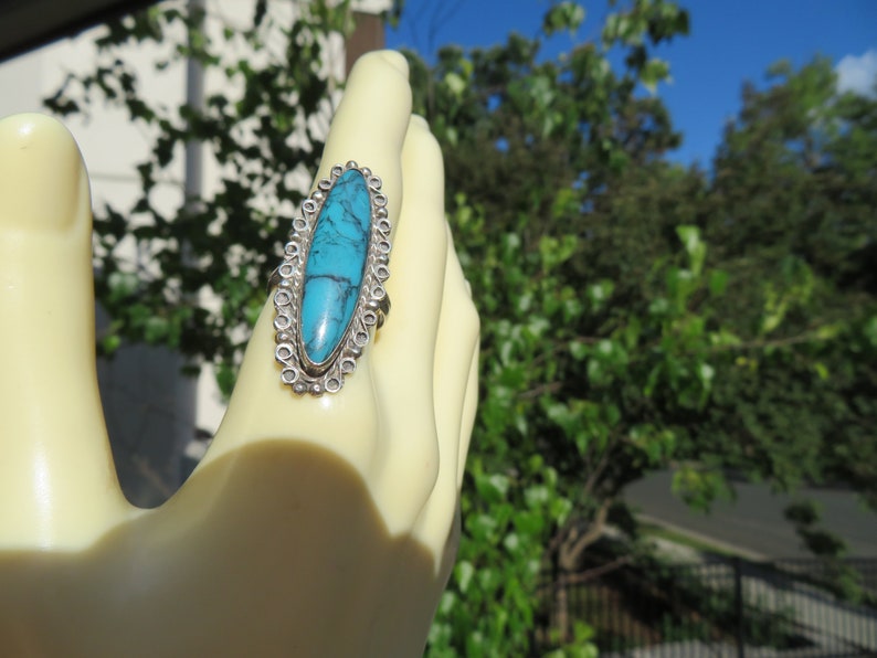 Mexico Vintage Genuine Turquoise Gemstone /& Solid Sterling Silver Mexico Ring Size 6 Hallmarked 925 Weight 3.7