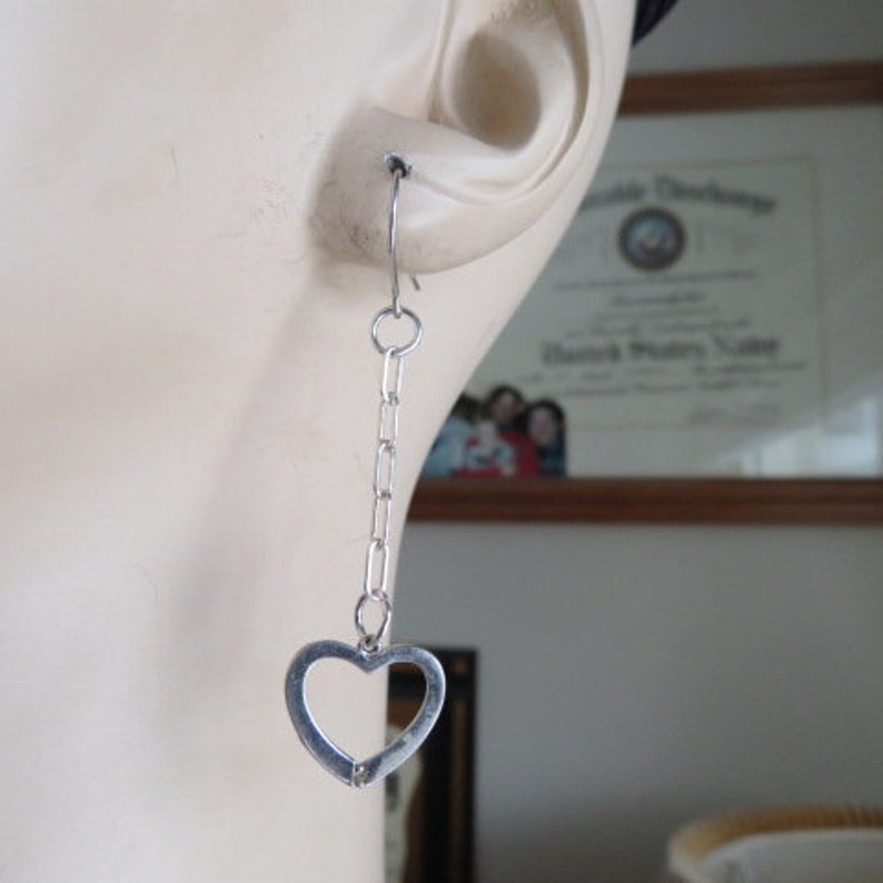 Handcrafted 925 Sterling Silver Heart Dangle Earrings, Pierced, Wt. 3.3 Grams image 4