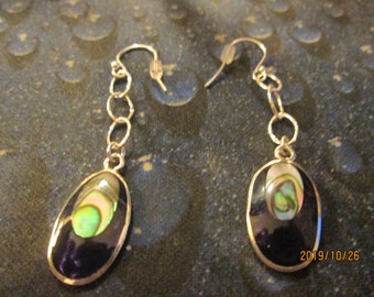 Sterling Silver 925 Genuine Abalone Handcrafted Dangle Earrings, 2" Long, Wt. 3.4 Grams