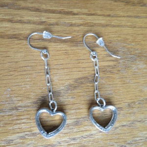 Handcrafted 925 Sterling Silver Heart Dangle Earrings, Pierced, Wt. 3.3 Grams image 5