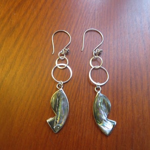 Handcrafted Genuine Alpaca Mexico Abalone Fish Sterling Silver Dangle 925 On New Flower 925 Ear Wire Earrings, Wt. 8.3 Grams image 7