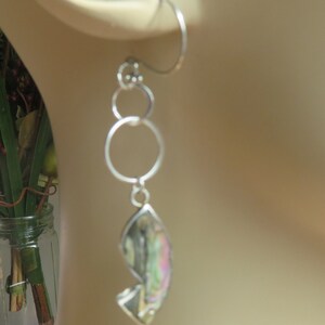 Handcrafted Genuine Alpaca Mexico Abalone Fish Sterling Silver Dangle 925 On New Flower 925 Ear Wire Earrings, Wt. 8.3 Grams image 5