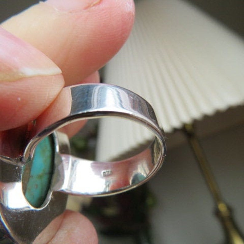 Handcrafted 28.00ctw Genuine Turquoise 925 Sterling Silver Ring Size 8, Weight 13g image 8