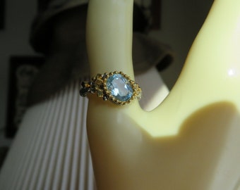 Natural Blue Topaz .925 Sterling Silver Multi-tone Gold Ring Sz 7.5, Wt. 5.8 g