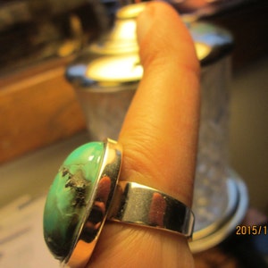 Handcrafted 28.00ctw Genuine Turquoise 925 Sterling Silver Ring Size 8, Weight 13g image 6