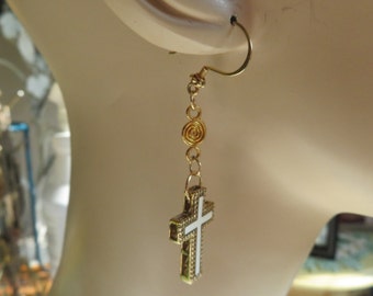 Genuine Diamond and 14KT Gold/925 Sterling Silver Handcrafted Dangle NEW 4" Long Earrings , Wt.3.9 Grams