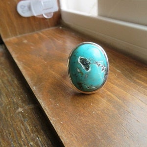 Handcrafted 28.00ctw Genuine Turquoise 925 Sterling Silver Ring Size 8, Weight 13g image 10