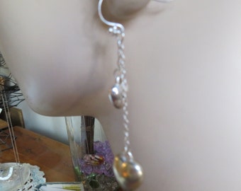 Handcrafted 925 Sterling Silver Hearts Dangling Earrings on 925 New Flower Ear Wire, 3" Long, Wt. 4.5 grams