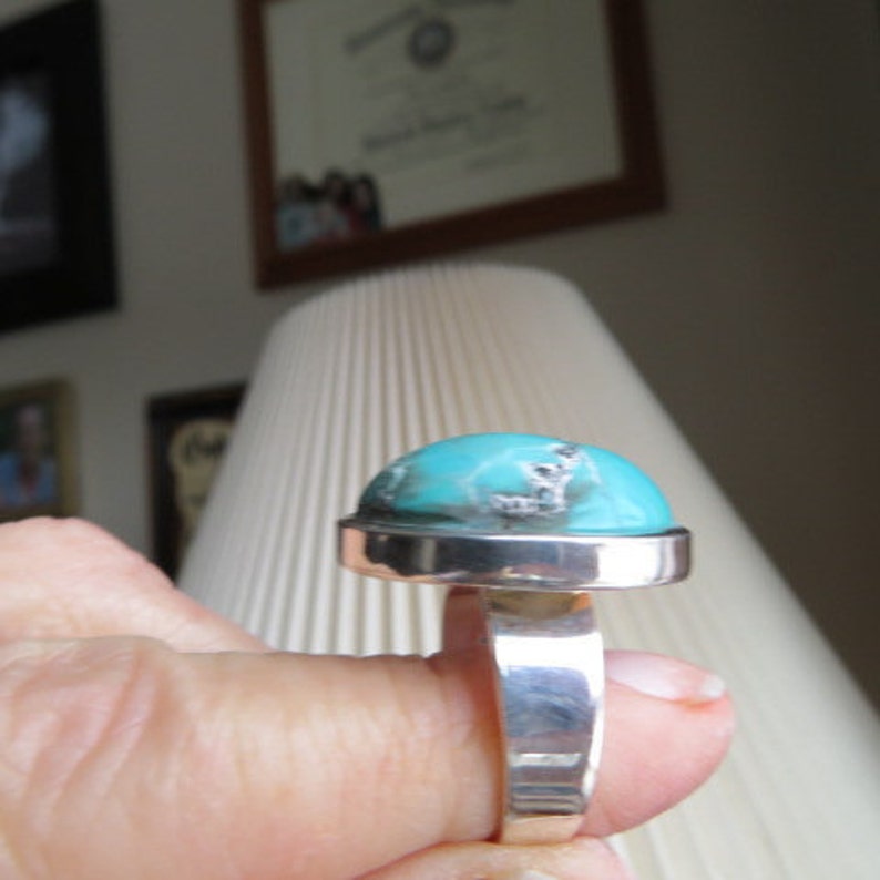 Handcrafted 28.00ctw Genuine Turquoise 925 Sterling Silver Ring Size 8, Weight 13g image 9