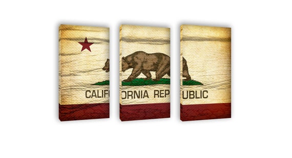 Republic of California Vintage Flag Canvas Triptych Print 48/"x30/"