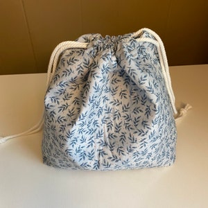 Blue Medium Project Bag, Project Bag, Drawstring Fabric Project Bag, Knitting Project Bag, Drawstring Bag, Fabric Gift Bag, Blue Leaf Bag image 3