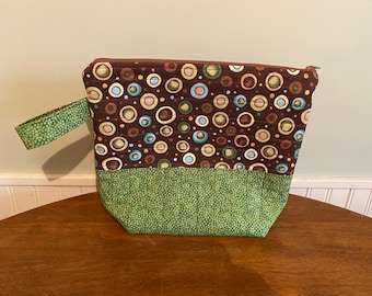 Project Bag for Knitters/Crocheters/Crafters, Zippered Fabric Bag, Travel Pouch, Toiletry Bag, Quilted Bag