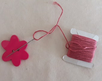 Pink Flower Needle Minder, Cross Stitch Needle Minder, Embroidery Needle Holder, Magnetic Needle Minder, Needlepoint Needle Minder