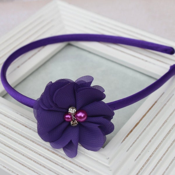 Purple hard headband plastic headband toddler flower girl satin headband dark purple headband birthday headband royal purple wedding