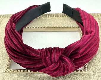 Dark red top knot headband, red turban headband, vintage headband, red velvet turban, burgundy turban, woman headband, red knot headband