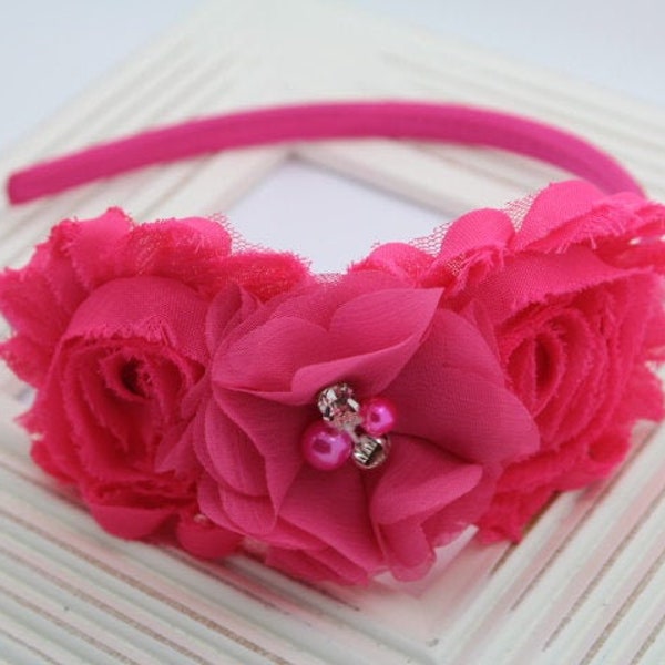 Hot pink headband, hot pink hard headbands, toddler headbands, bright pink wedding headbands, hot pink flower headbands, satin headbands