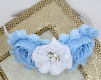 Light blue headband flower girl headband plastic toddler headband girls headband satin headband baby blue headband white and blue headband