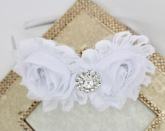 Flower girl headband, toddler headband, white headband, satin headband, vintage headband, girls headband, wedding headbands, shabby chic