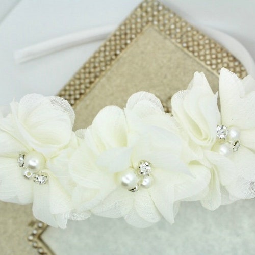 Flower Girl Headband Ivory Satin Headband Ivory Girls Etsy