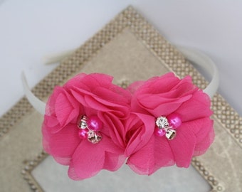 Satin headband, girls headband, hard headband, kids headbands, hot pink headband, plastic headband, hair accessory, flower headband