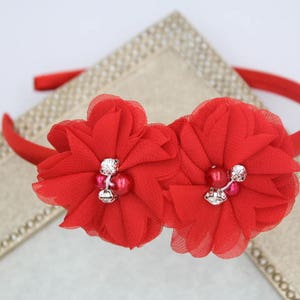 Red headbands, hard headband, satin headband, Girls headbands, kids hair accessories, chiffon flower headband, red hair accessory kids