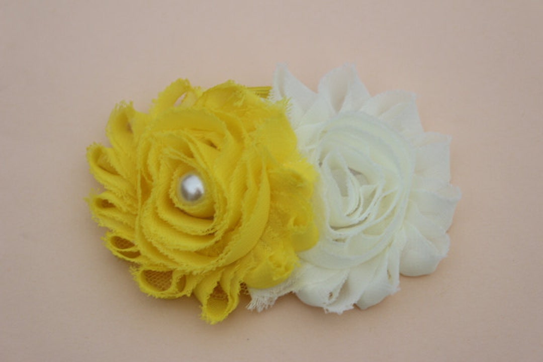 Yellow and Ivory Hair Clip, Cream Hair Bow, Yellow Hair Bows, Ivory