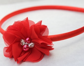 Red flower headband, Christmas headbands, red hard headband, flower girl headband, girls headband, red hair accessory, kids headbands