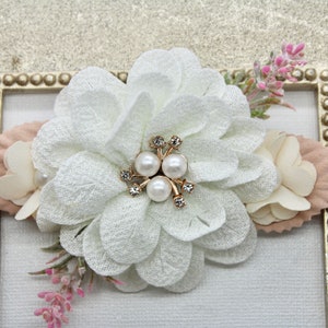 White Flower Rhinestone Headband: Baby Girl Nylon Headband