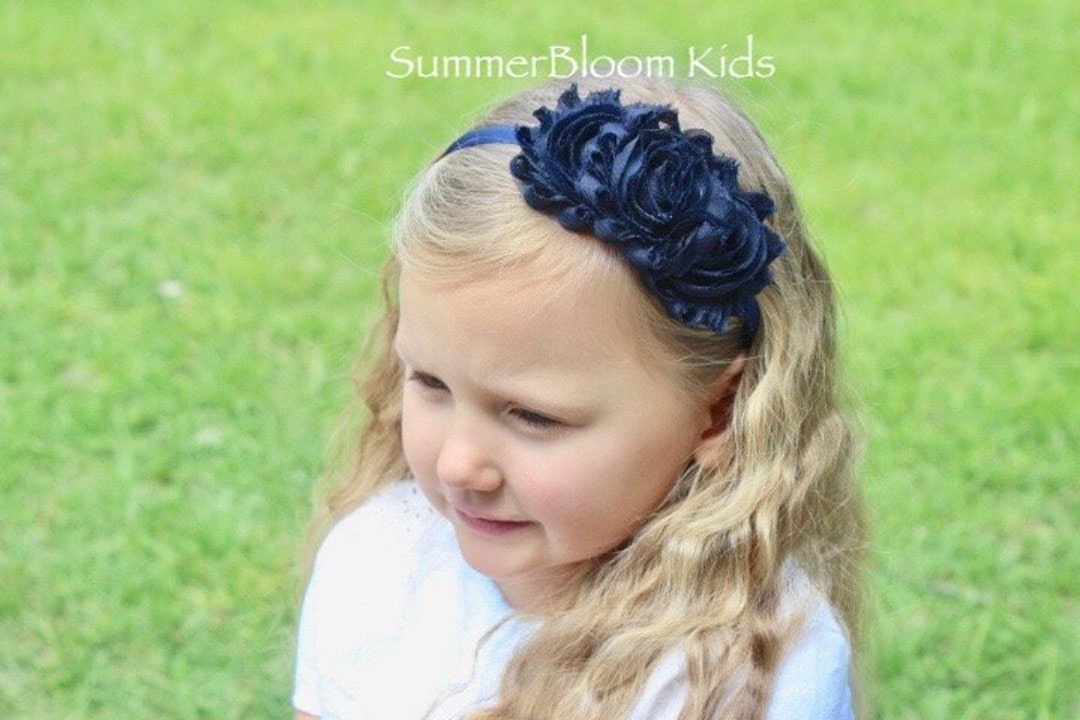 Navy Blue Headband, Hair Accessories, Hard Headband, Satin Hard
