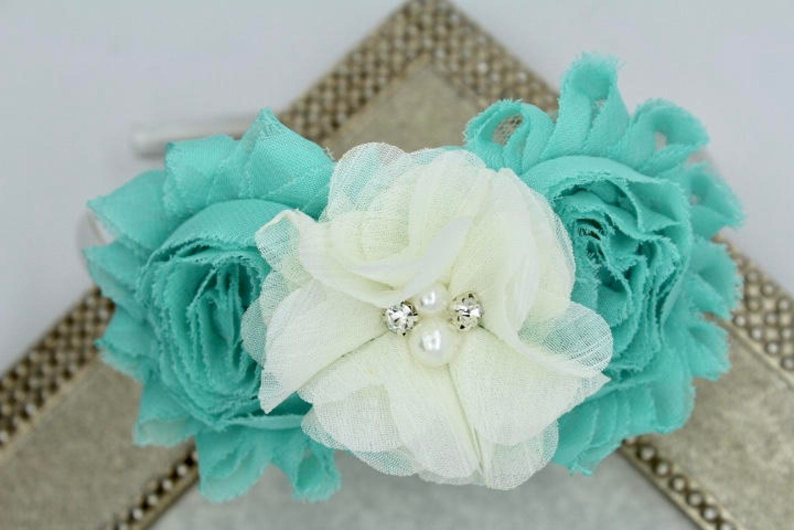 Mint Headbands Mint Flower Girl Headbands Mint and Ivory Etsy