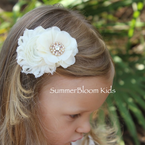 Cream flower hair clips, ivory flower hair clips, vintage hair clips, cream hair bows, cream and gold hair accessories girls toddler