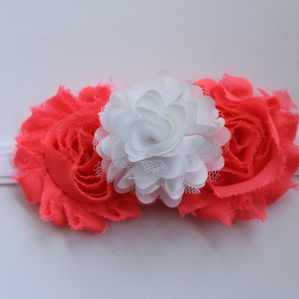 Neon pink headband baby white headband Shabby chic headband toddler Girl headband Infant headband elastic headband photo prop