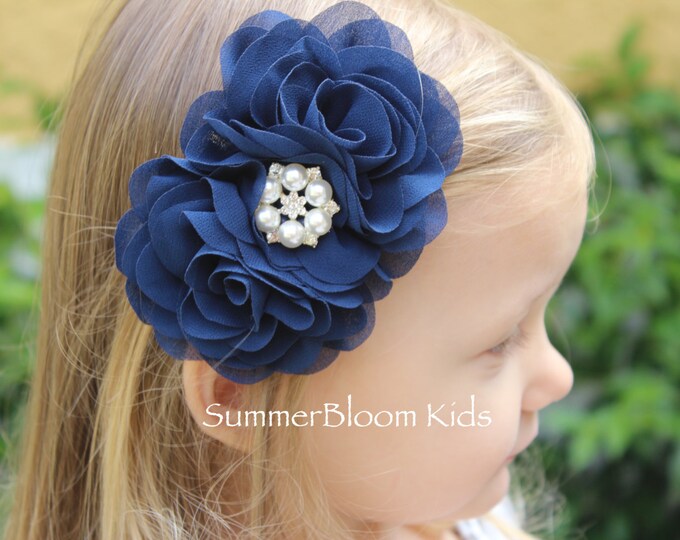 Navy Blue Hair Clips, Navy Blue Flower Girls Hair Clip, Navy Blue