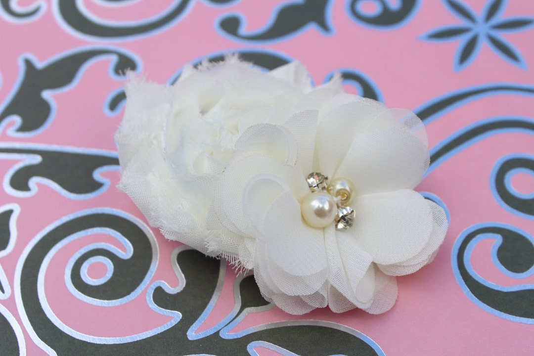 Ivory Hair Clips, Ivory Hair Bows, Cream Hair Accessory, Ivory Flower