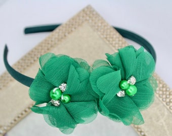 Green headband, girls headbands, green satin headband, back to school headband, St. Patricks headband, satin headband, toddler headband