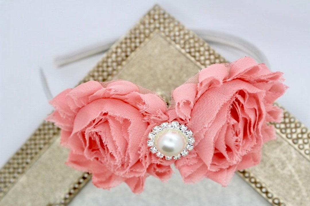 Peach Headband Hard Headband Flower Girl Headband Toddler Etsy