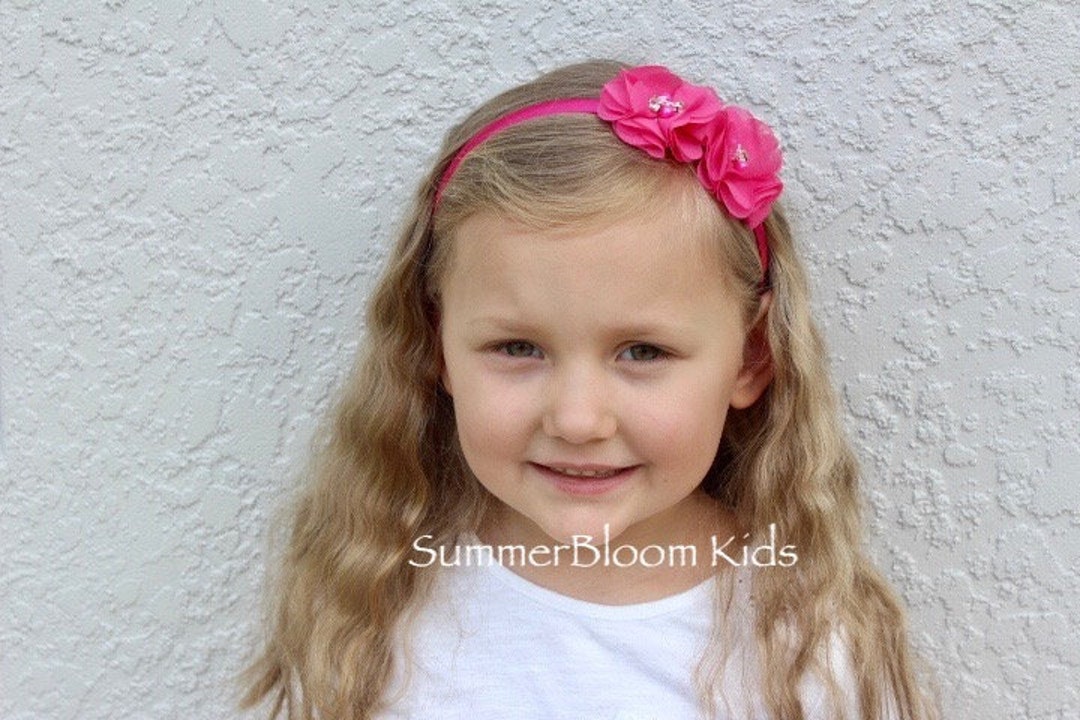 Hot Pink Headband, Girls Headband, Flower Girl Headband, Vintage