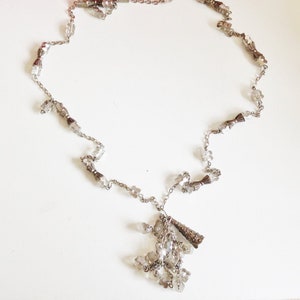 Lange Kristall & Silber Kette Vintage Halskette // 60&#39;s Vintage Mid Century Retro Modeschmuck // Einzigartige Geschenkidee