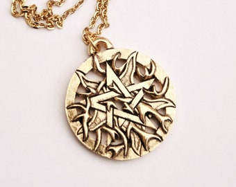Flaming Star Pendant / Gold Plated Necklace / Gothic Costume Jewellery / Made in England